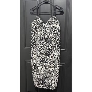 Sergio Hudson Target Animal Print Midi Dress Black Cream Leopard Zebra Medium